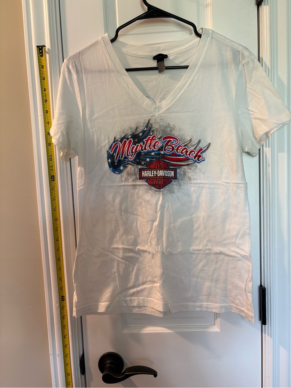 Harley-Davidson White V-Neck Tee with Black & Orange Logo
